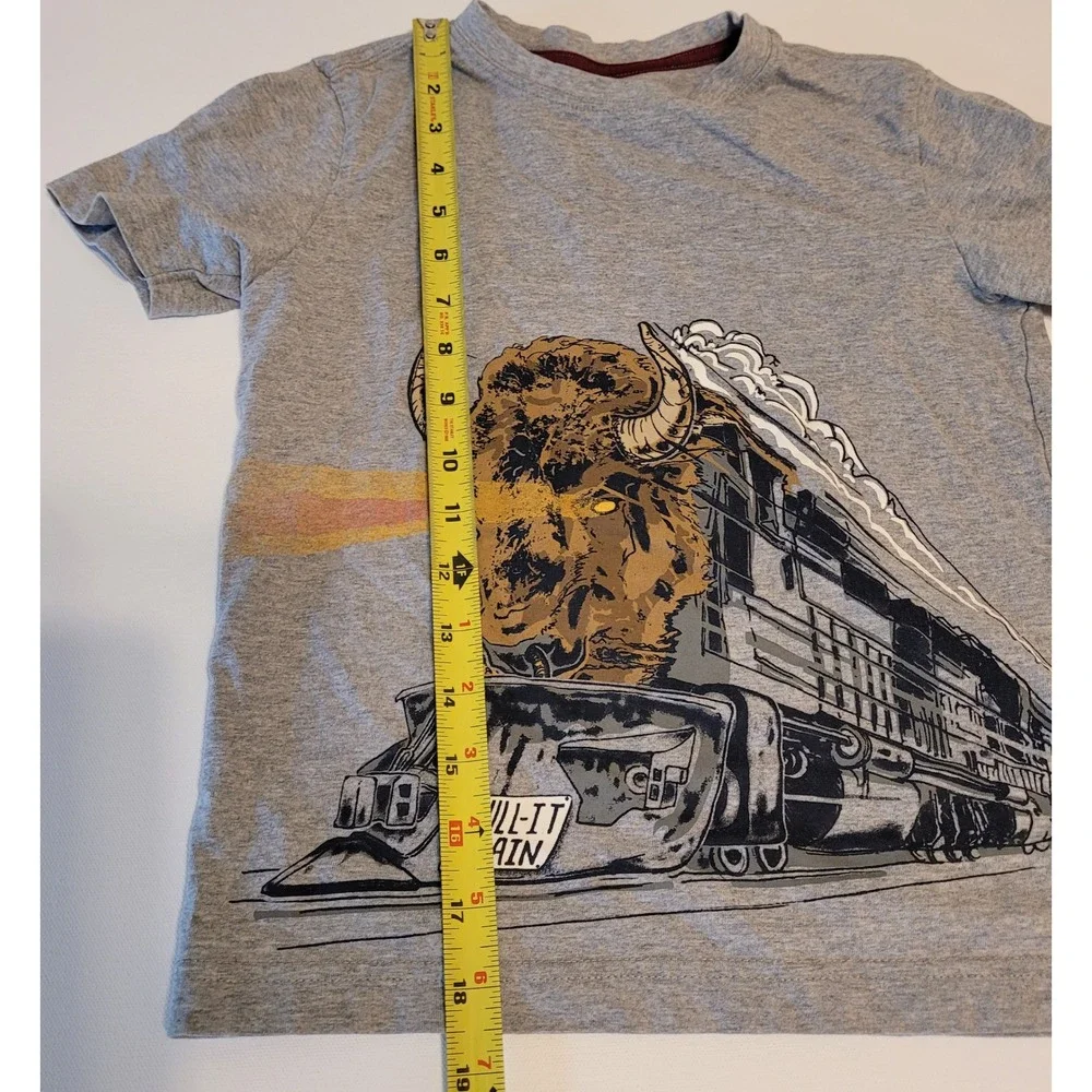 Gymboree Bull-It Train Bison Graphic Tee Kids S 5-6 Grey Short Sleeve Cotton